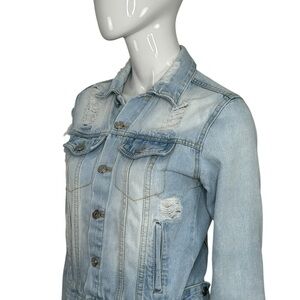 Love Tree Denim Jacket Womens Small Blue Light Wash Button Up Front Distressed